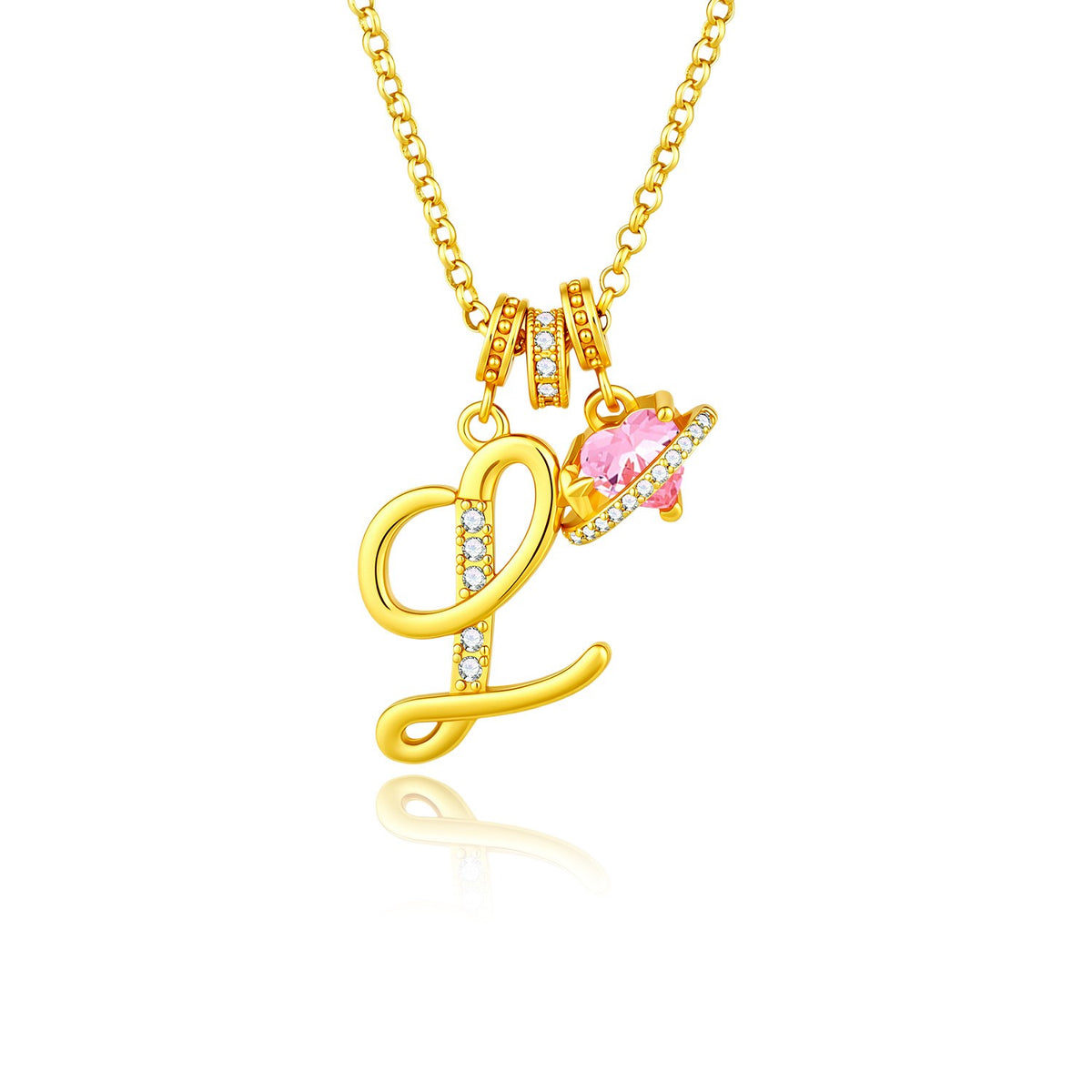 Gold Crystal Initial Heart Necklace
