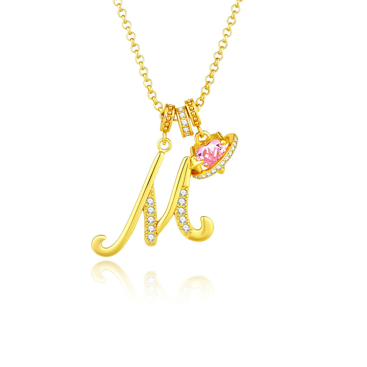 Gold Crystal Initial Heart Necklace