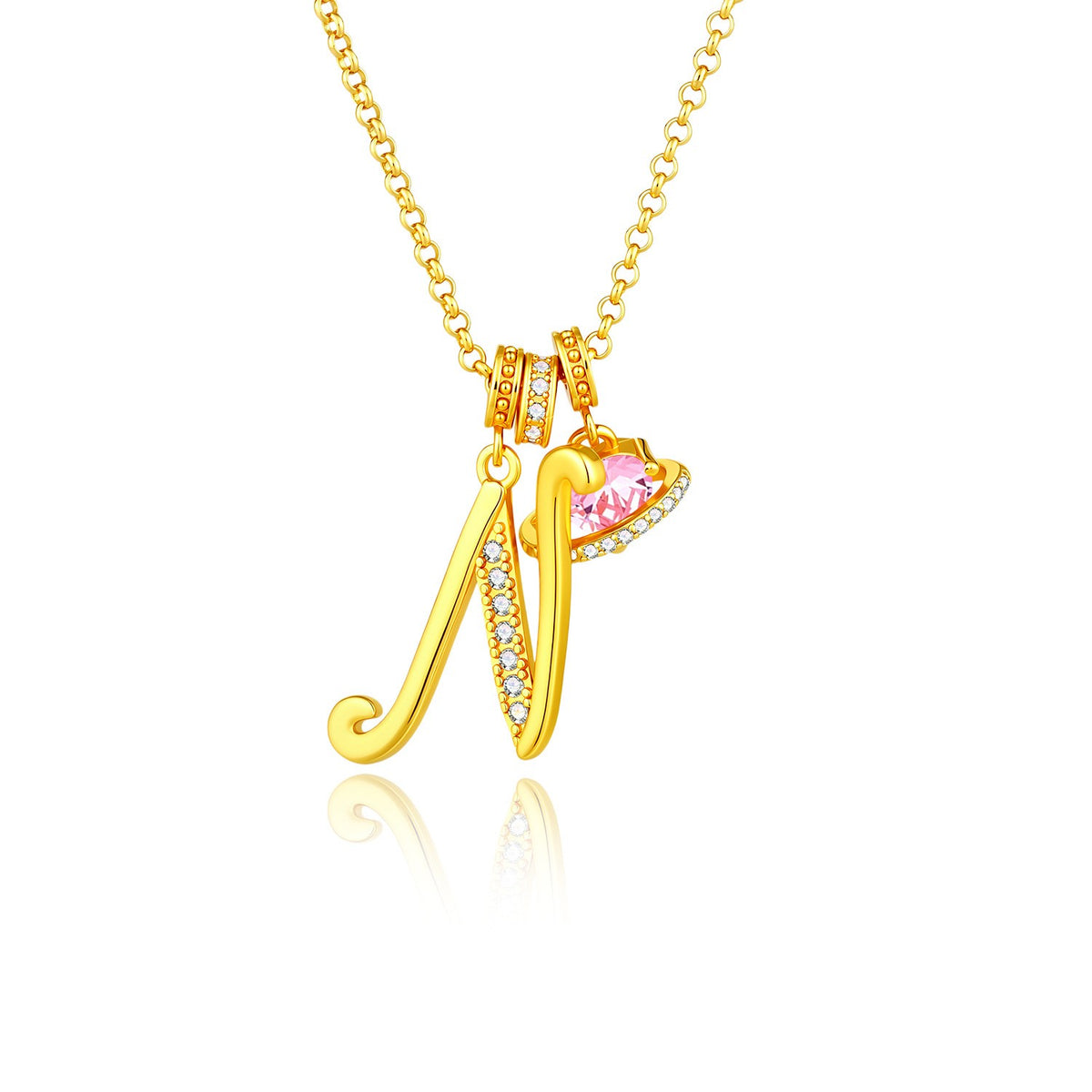 Gold Crystal Initial Heart Necklace