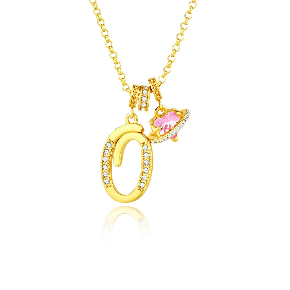 Gold Crystal Initial Heart Necklace