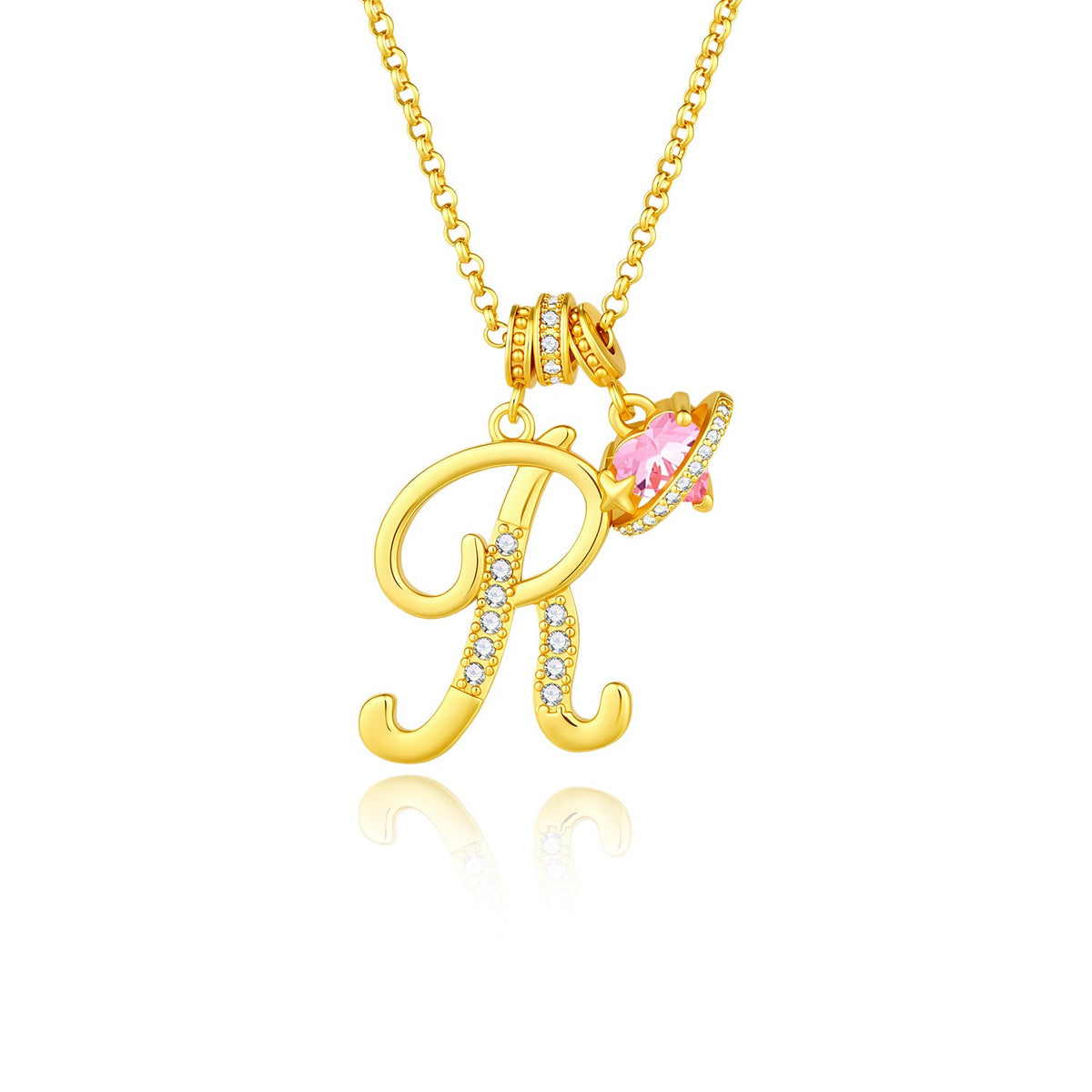 Gold Crystal Initial Heart Necklace