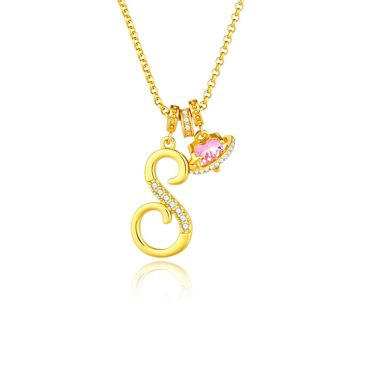 Gold Crystal Initial Heart Necklace