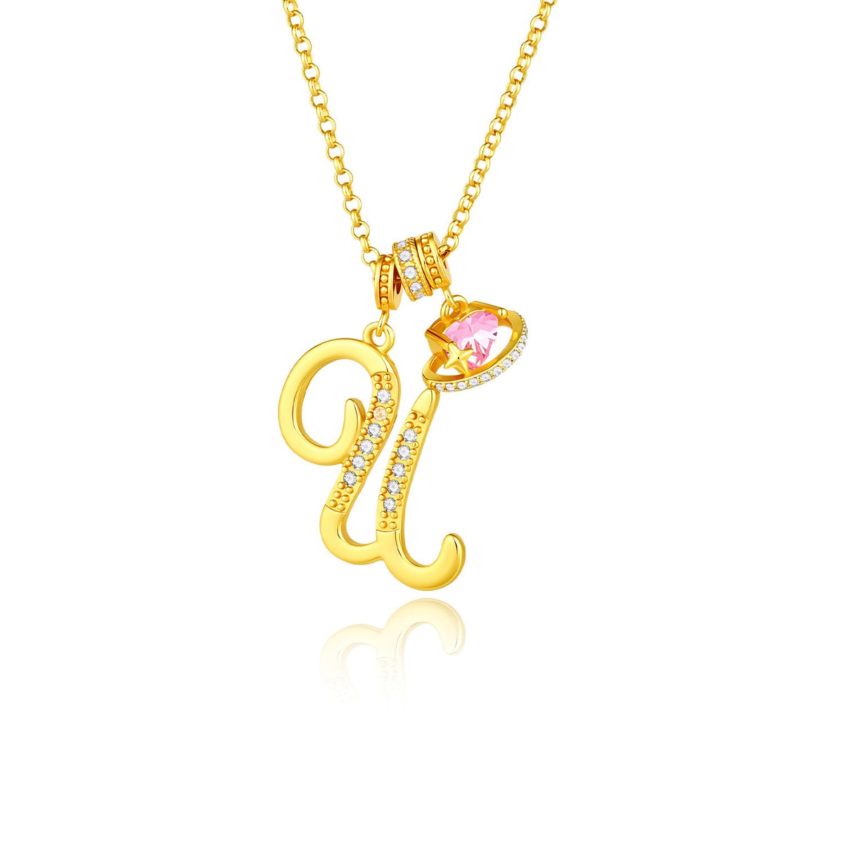 Gold Crystal Initial Heart Necklace