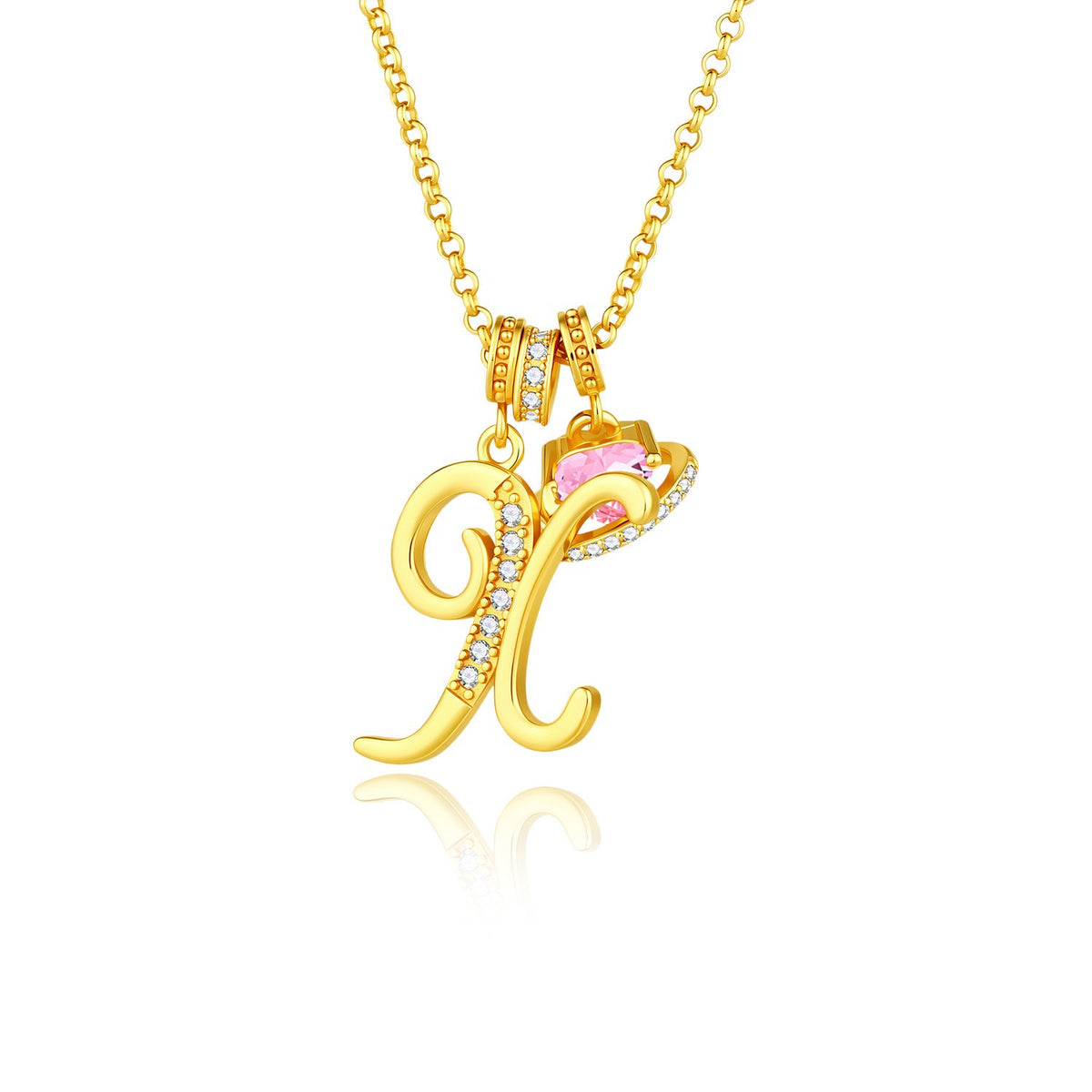 Gold Crystal Initial Heart Necklace