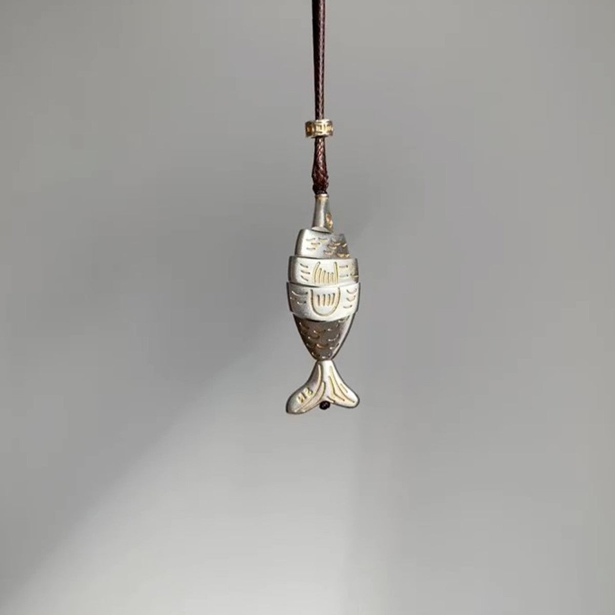 Two-Tone Engraved Fish Pendant Necklace