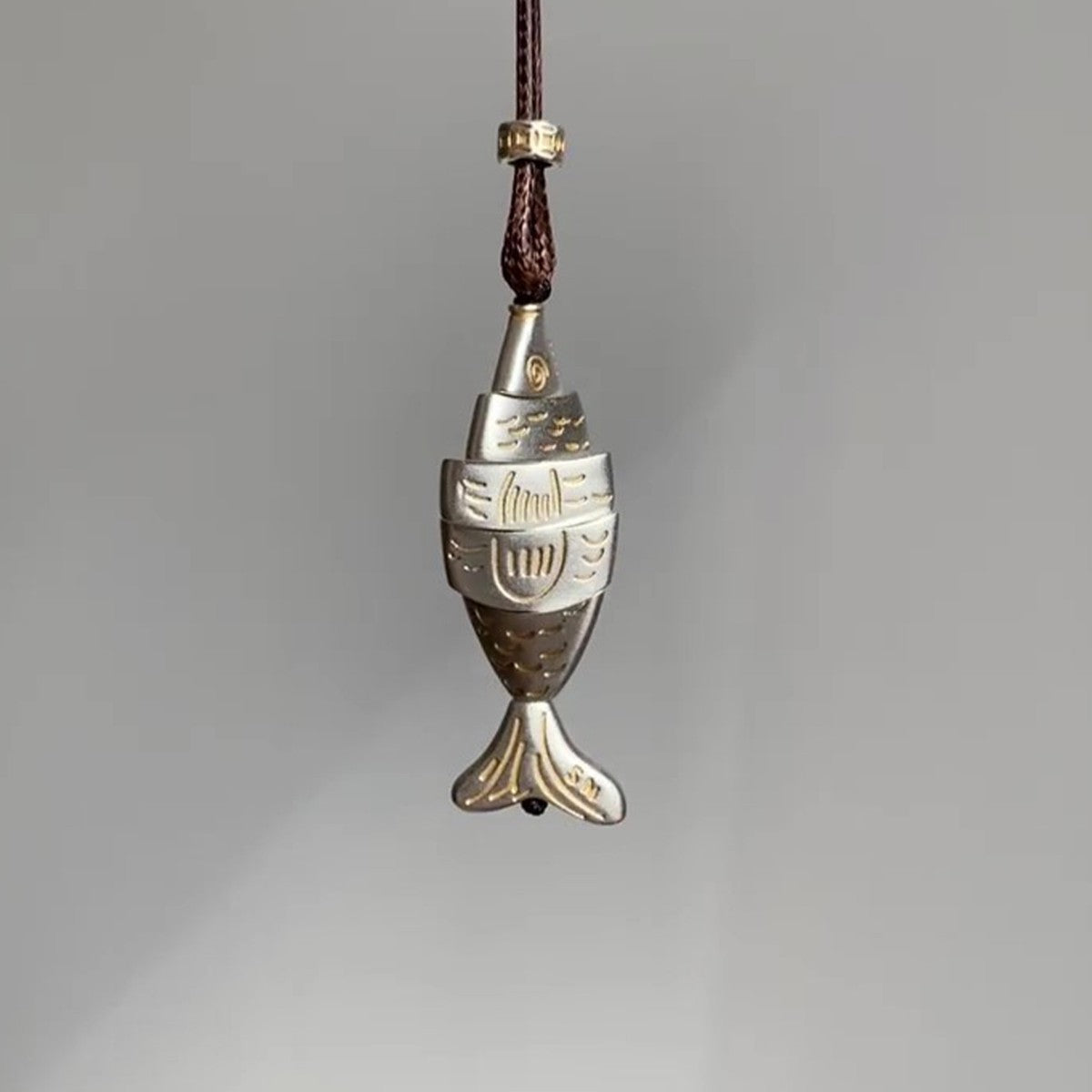 Two-Tone Engraved Fish Pendant Necklace