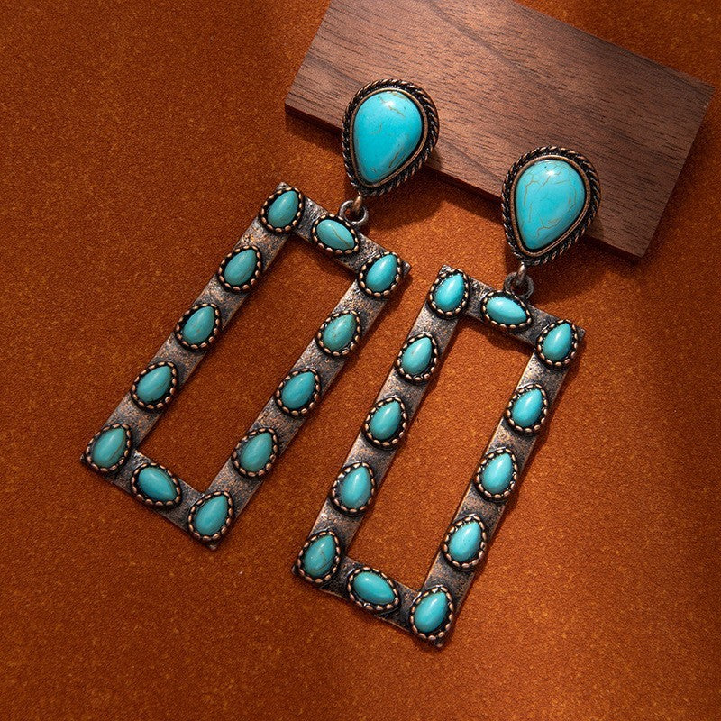 Turquoise Rectangle Drop Earrings