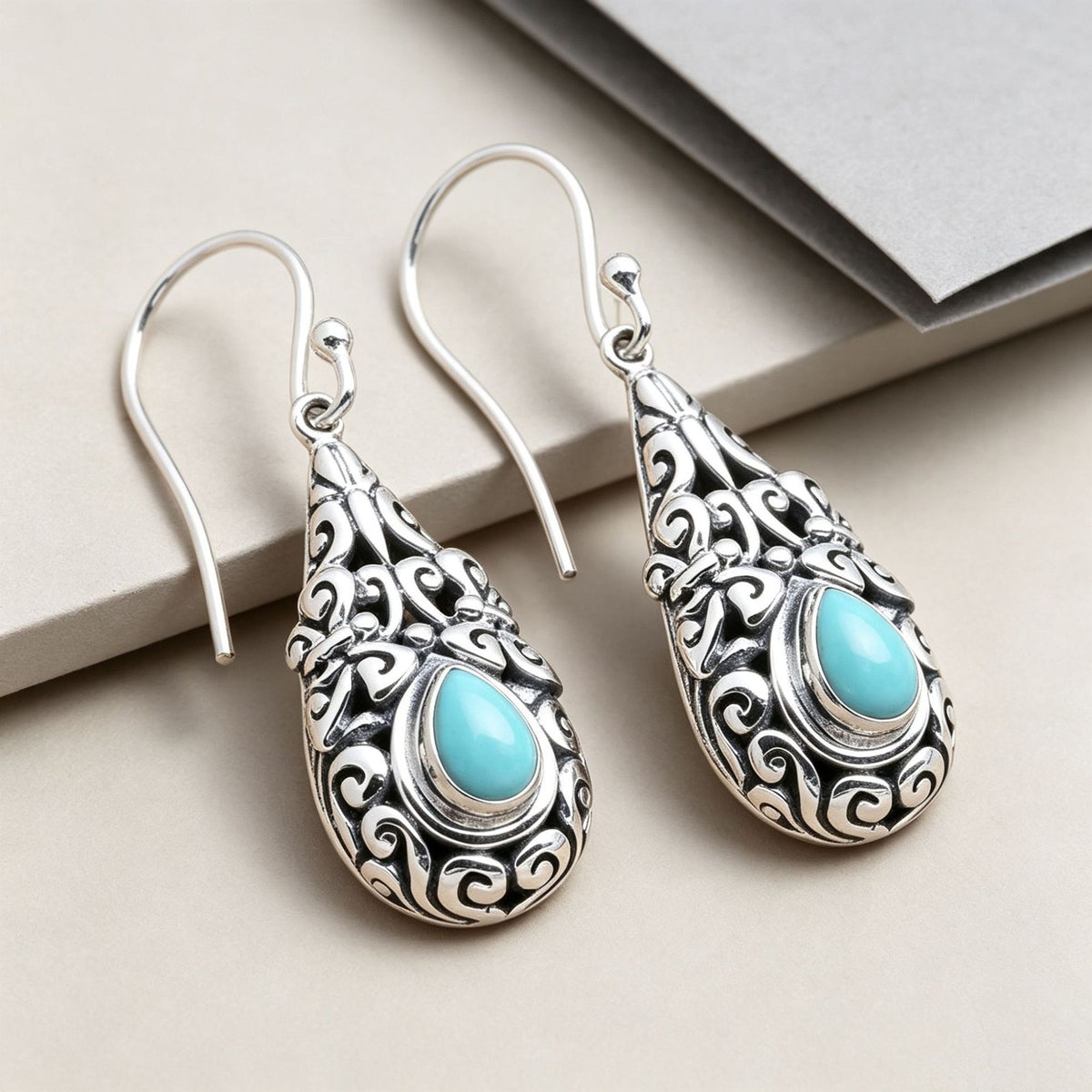 Turquoise Filigree Drop Earrings