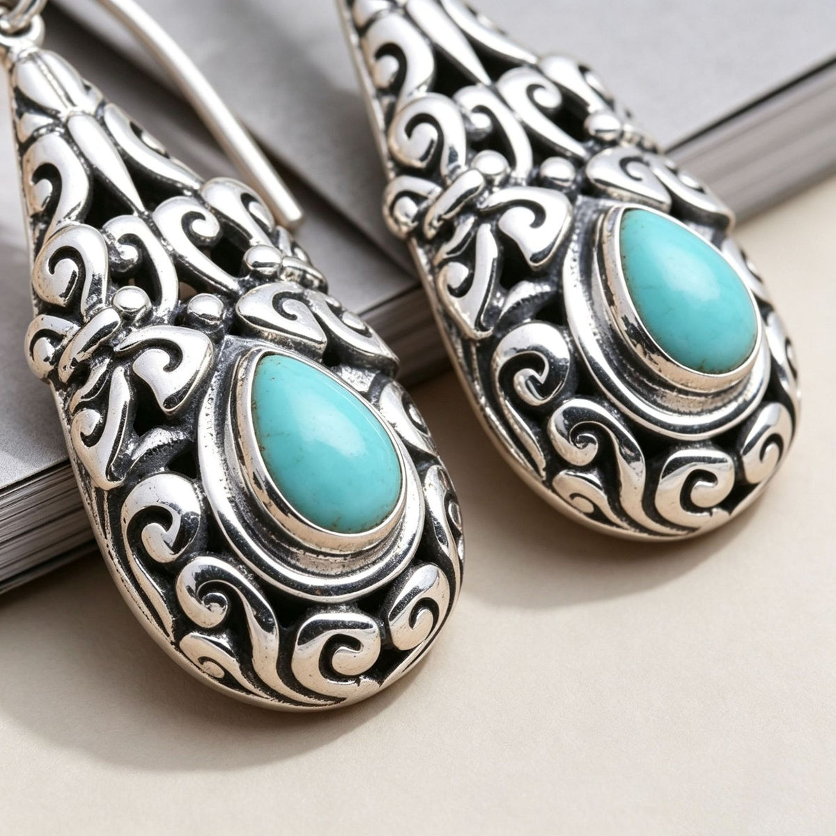 Turquoise Filigree Drop Earrings
