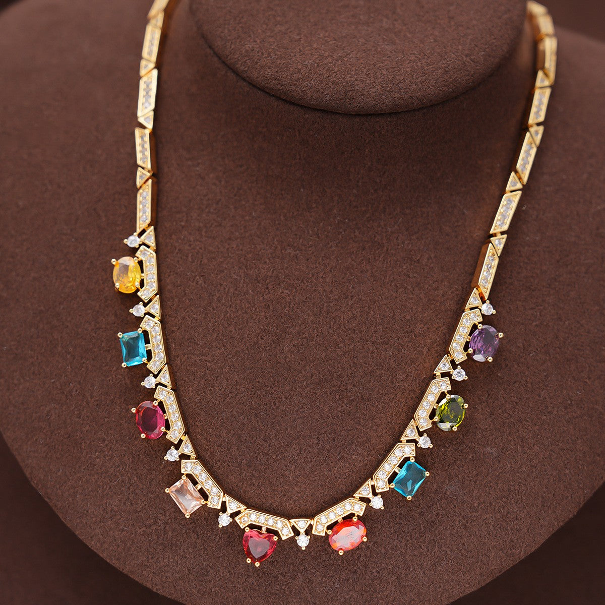 Colorful Gemstone Geometric Heart Necklace