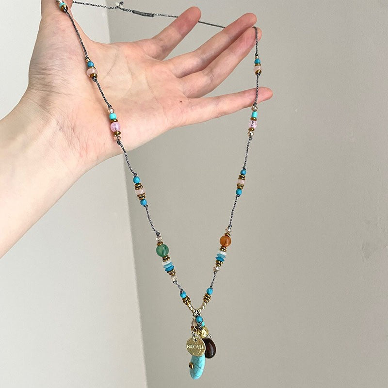 Turquoise Bead & Coin Charm Necklace