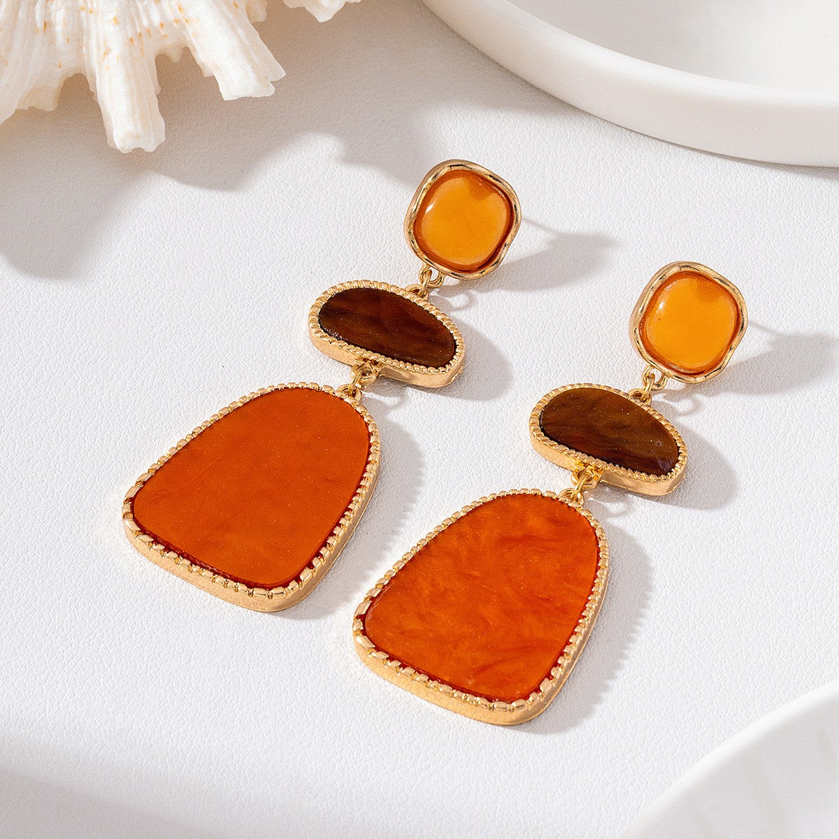 Amber Marbled Tiered Drop Earrings