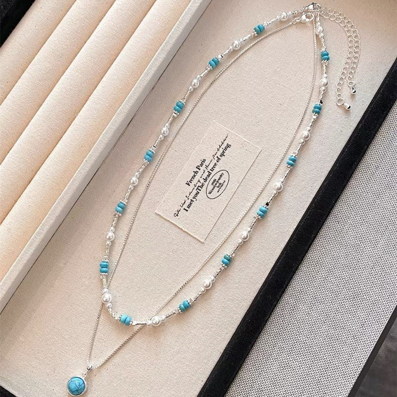 Turquoise Pearl Layered Necklace Set