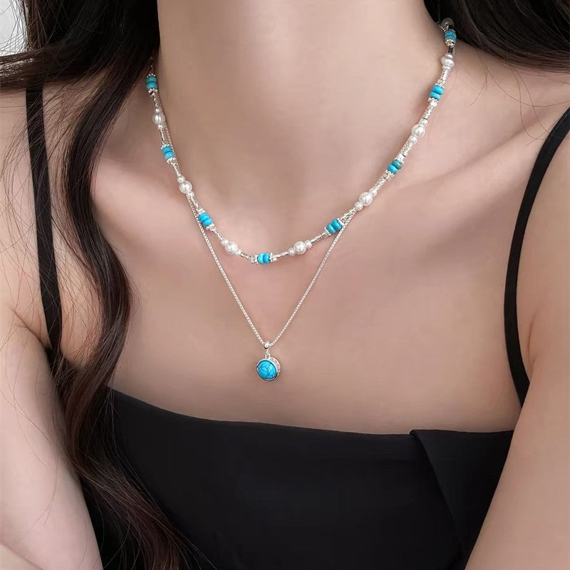 Turquoise Pearl Layered Necklace Set