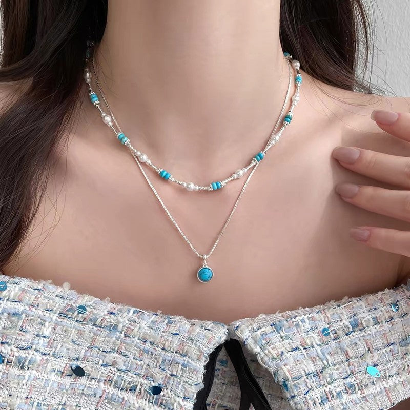 Turquoise Pearl Layered Necklace Set