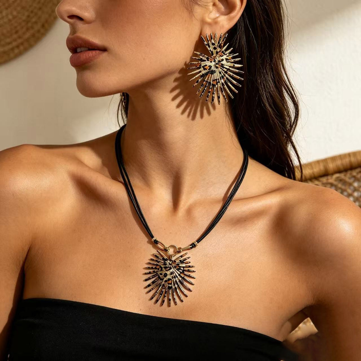 Leopard Sunburst Cord Necklace