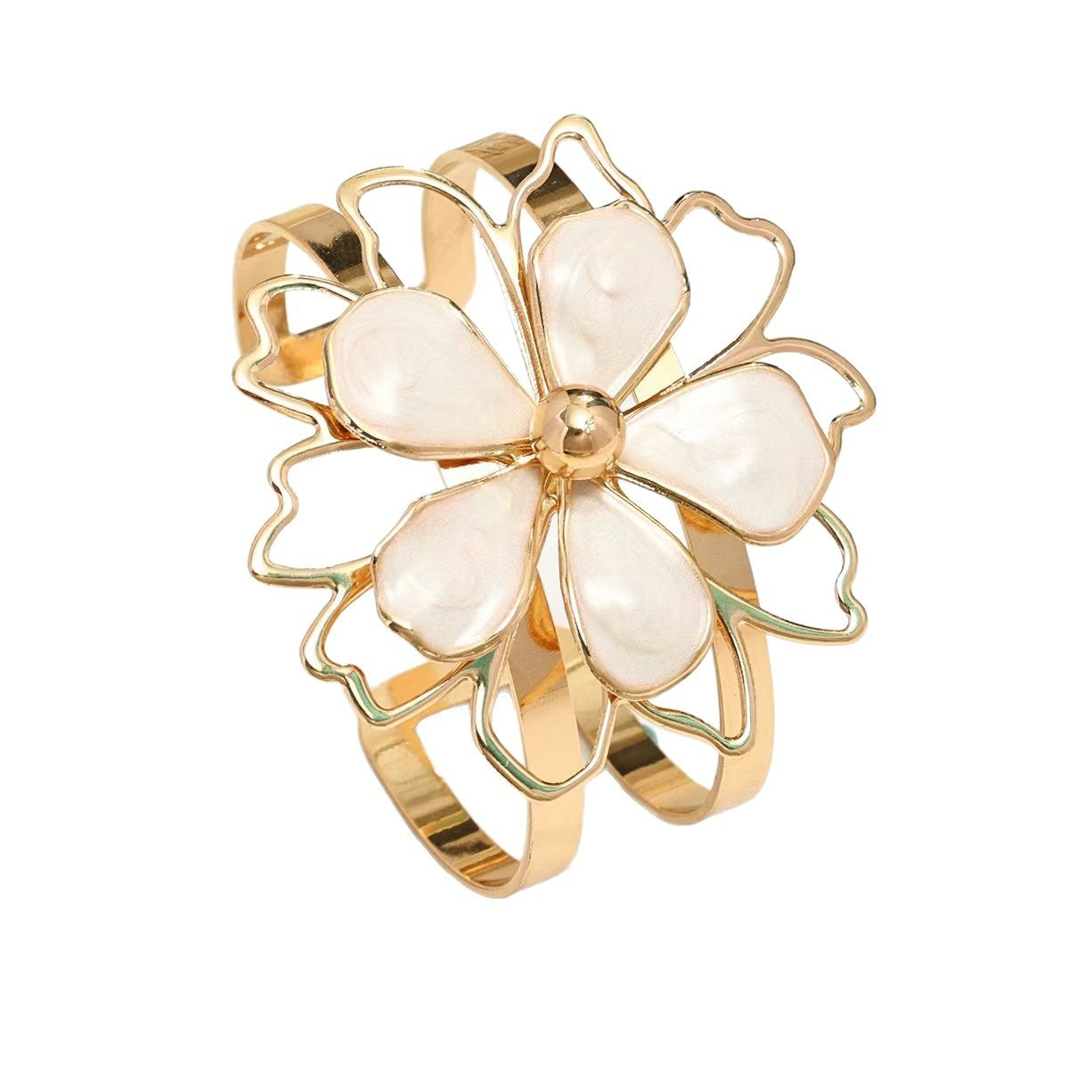 White Enamel Flower Bracelet & Ring Set