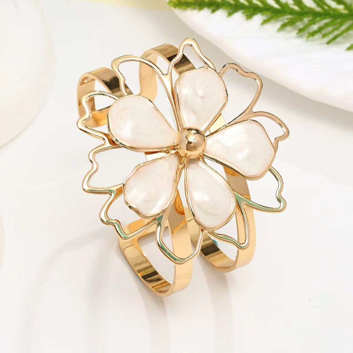 White Enamel Flower Bracelet & Ring Set