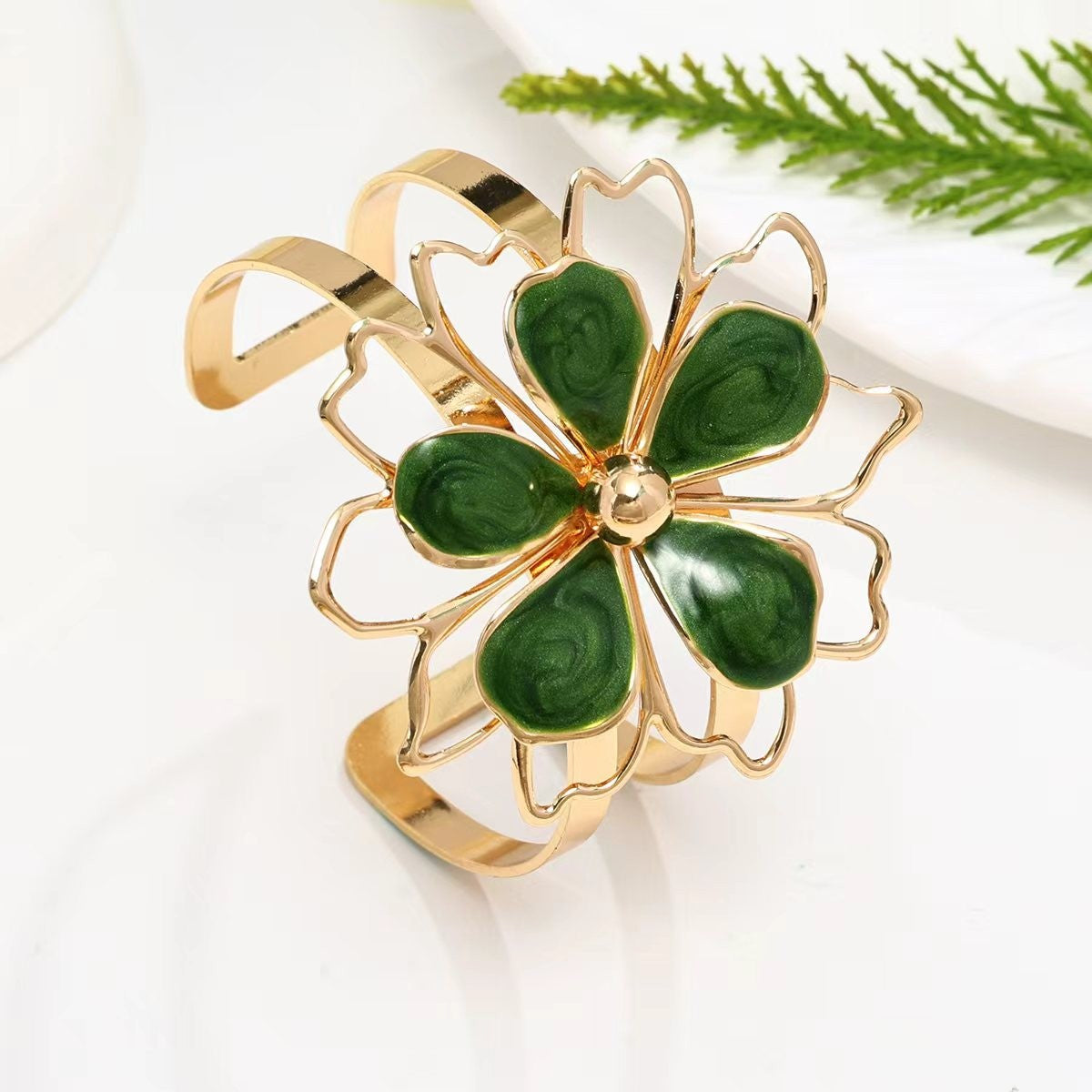 White Enamel Flower Bracelet & Ring Set