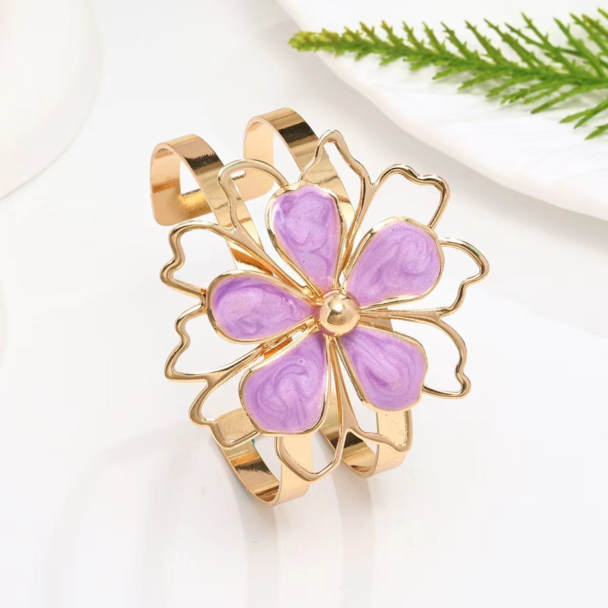 White Enamel Flower Bracelet & Ring Set