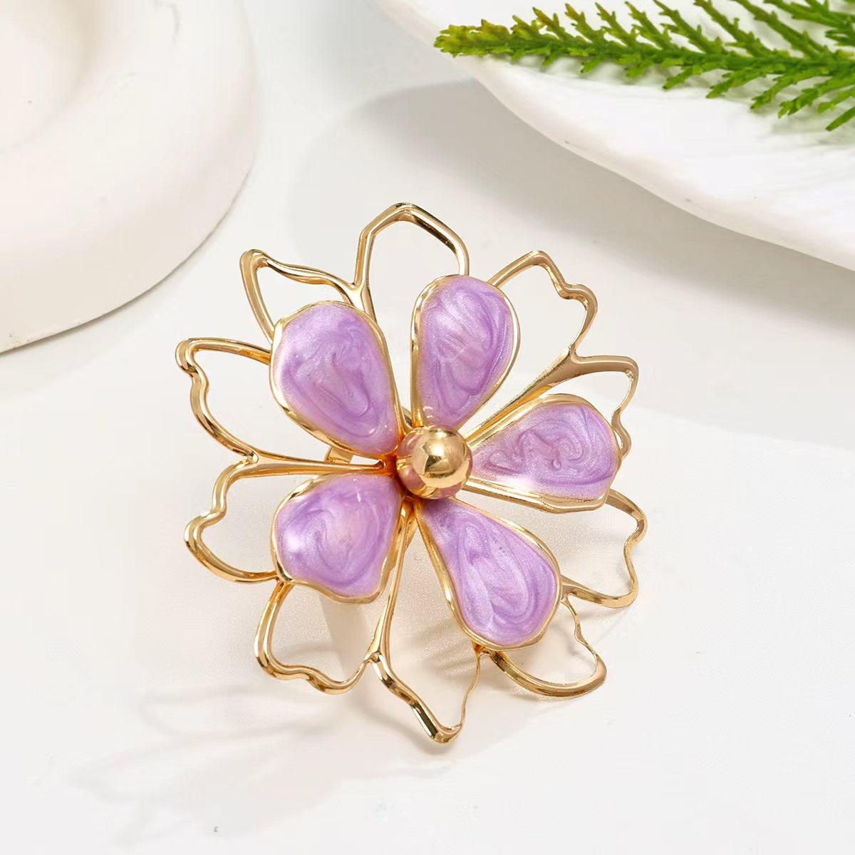 White Enamel Flower Bracelet & Ring Set