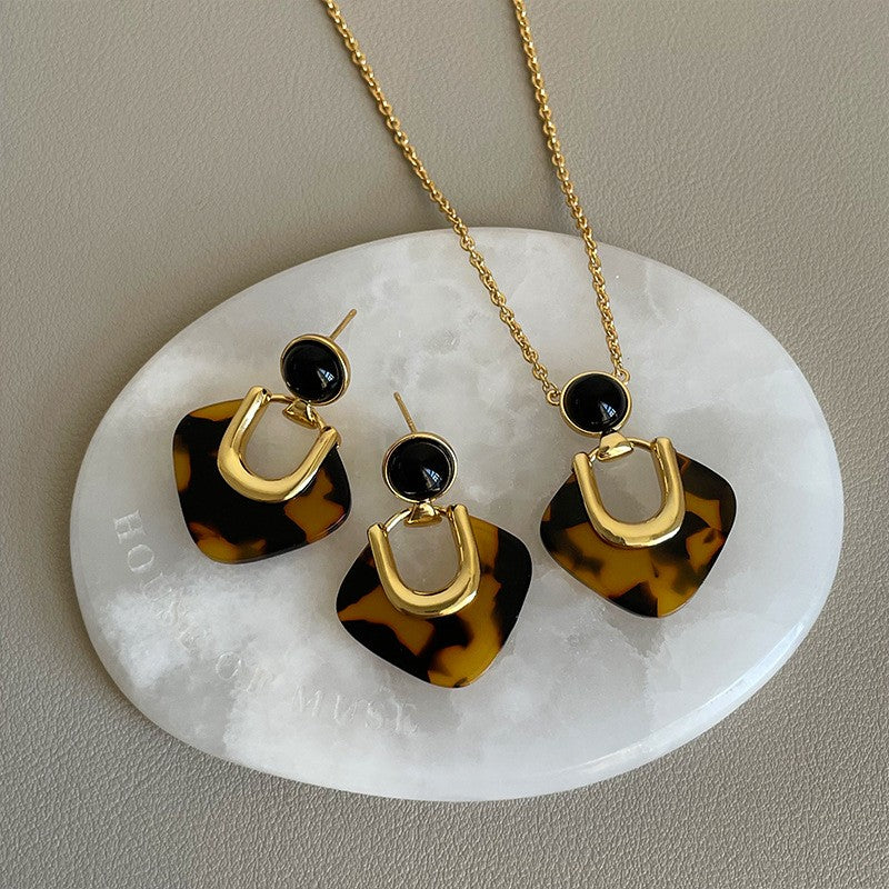 Tortoiseshell Guitar Pick Necklace & Earring Set