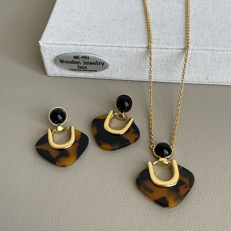 Tortoiseshell Guitar Pick Necklace & Earring Set