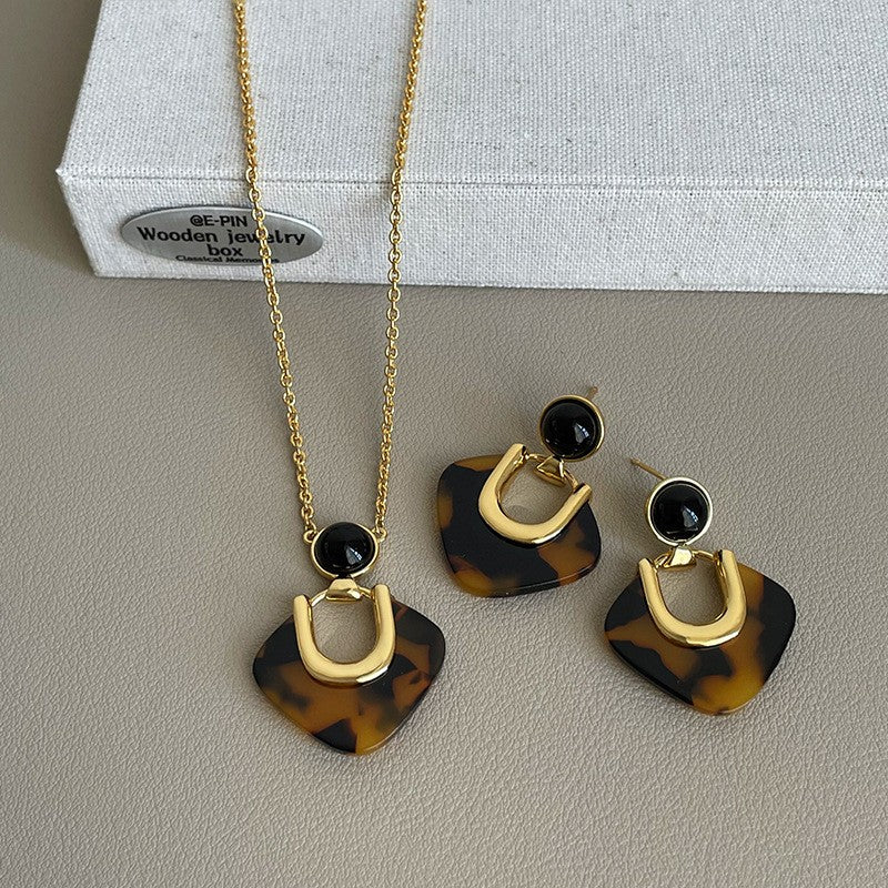 Tortoiseshell Guitar Pick Necklace & Earring Set