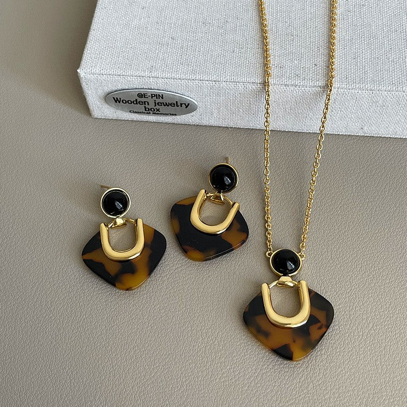 Tortoiseshell Guitar Pick Necklace & Earring Set