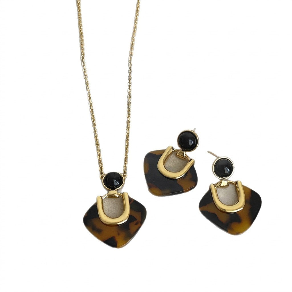 Tortoiseshell Guitar Pick Necklace & Earring Set
