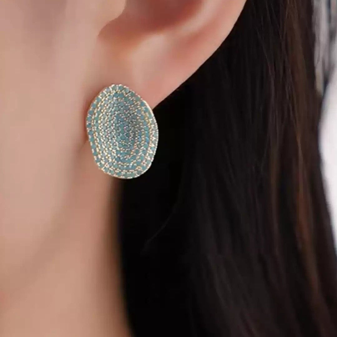 Turquoise Crystal Oval Stud Earrings