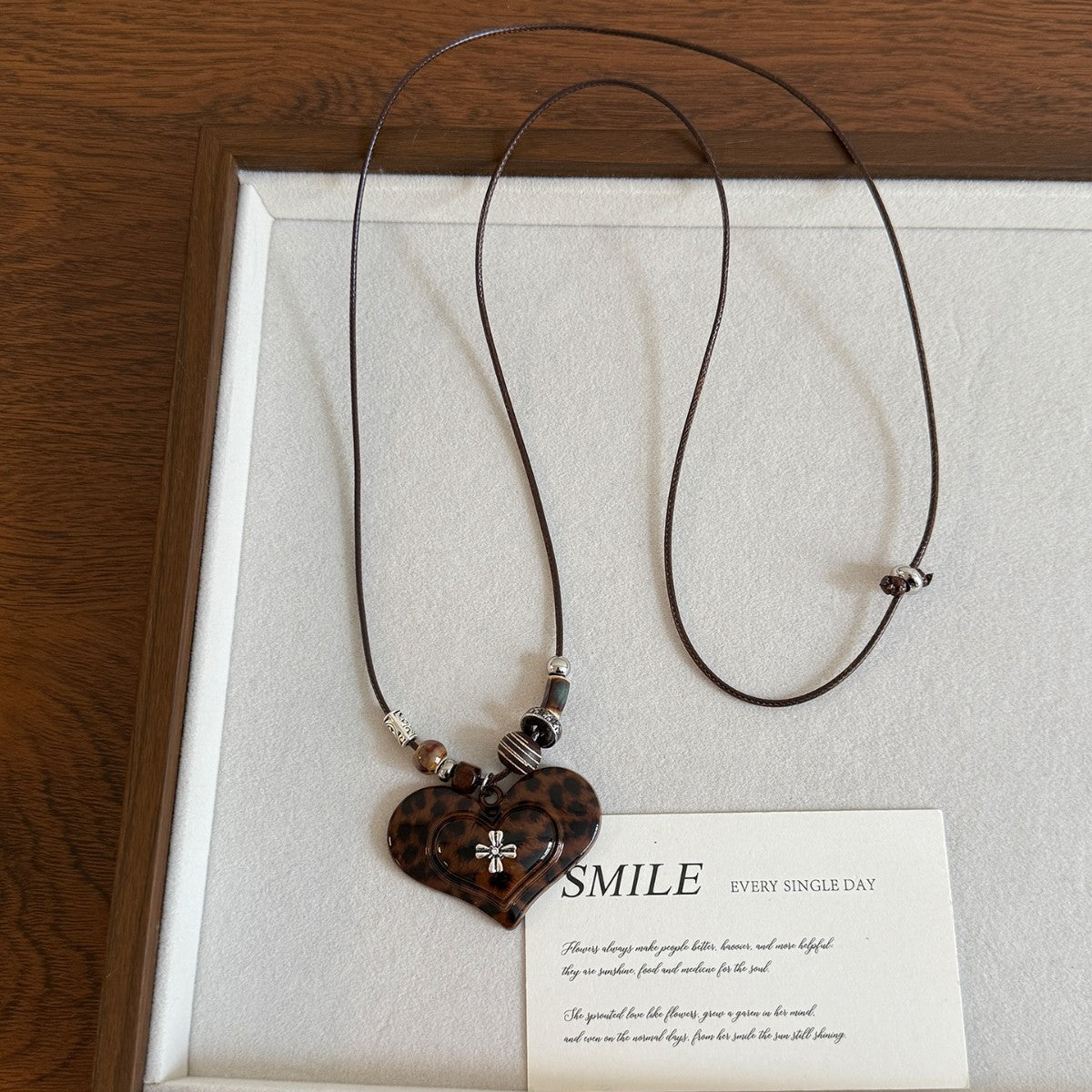 Leopard Print Cross & Heart Necklace Set