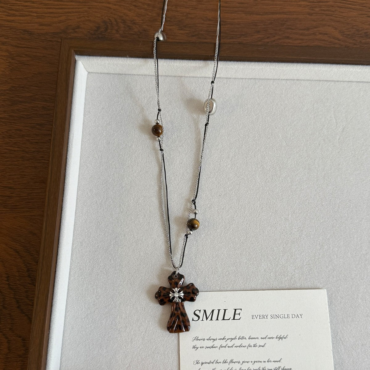 Leopard Print Cross & Heart Necklace Set