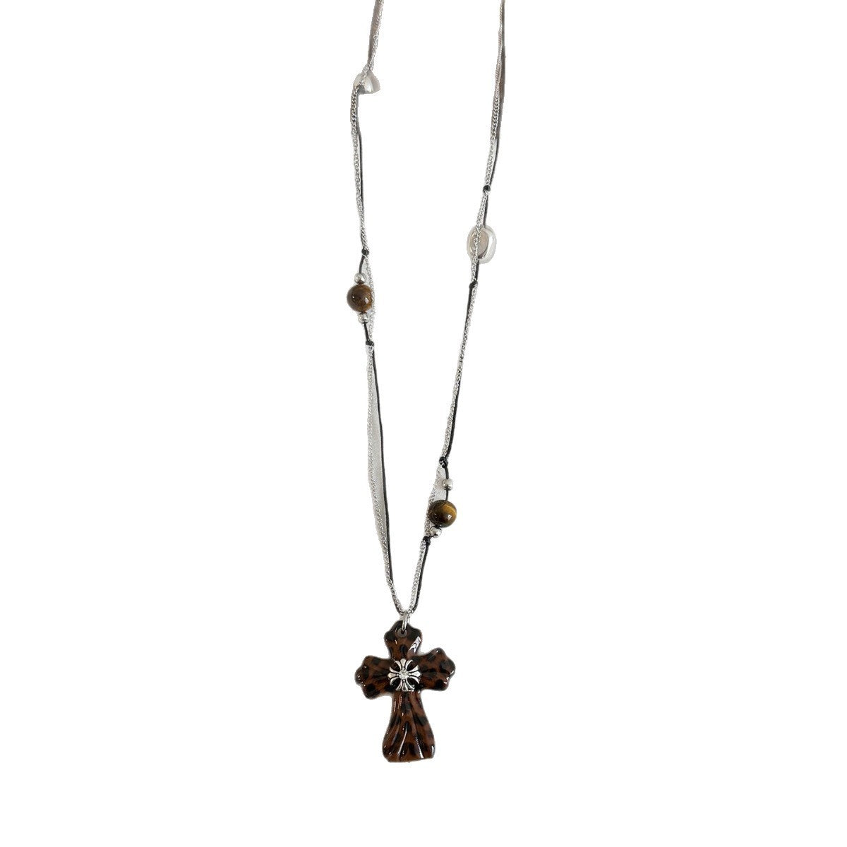 Leopard Print Cross & Heart Necklace Set