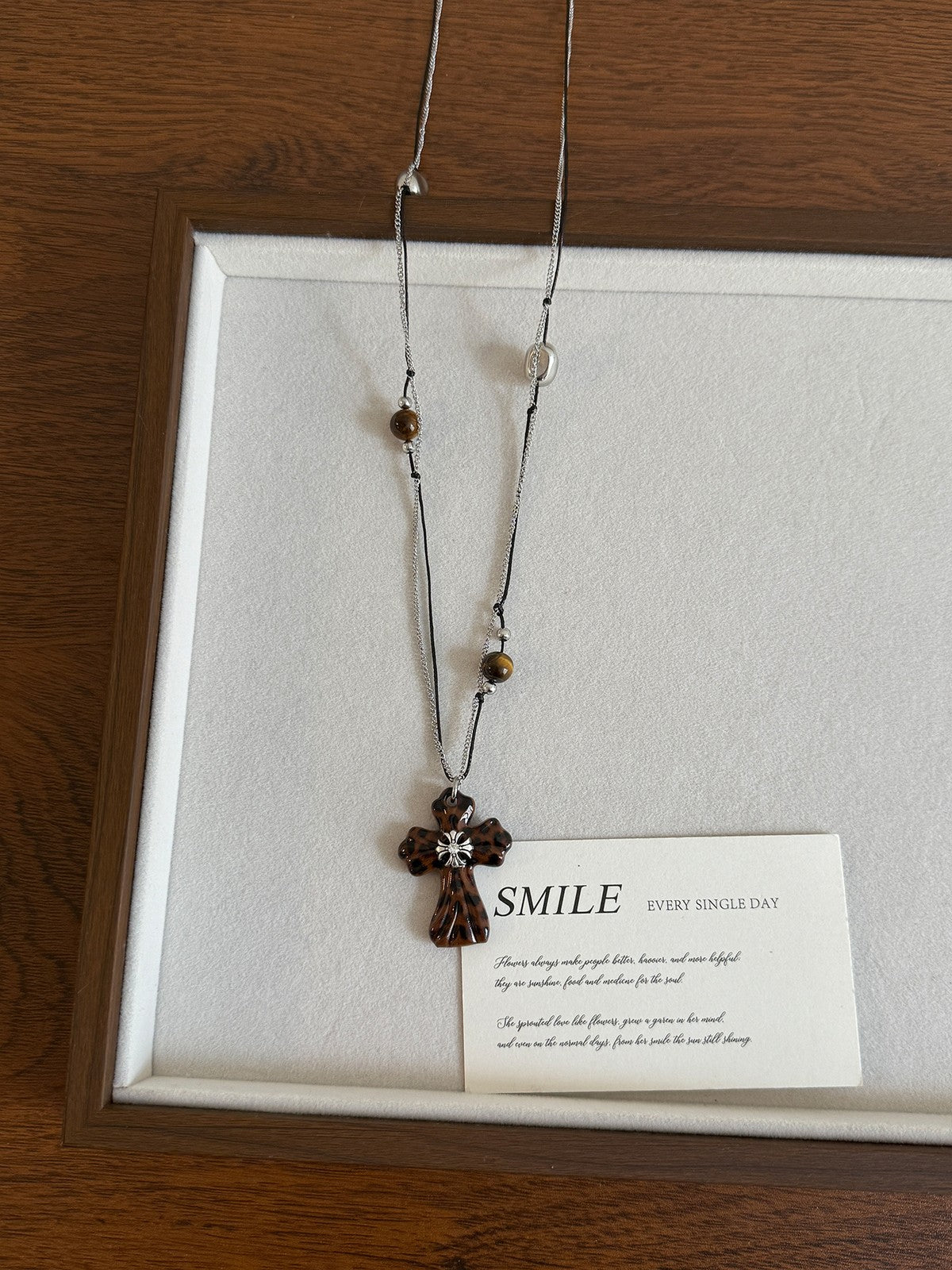 Leopard Print Cross & Heart Necklace Set