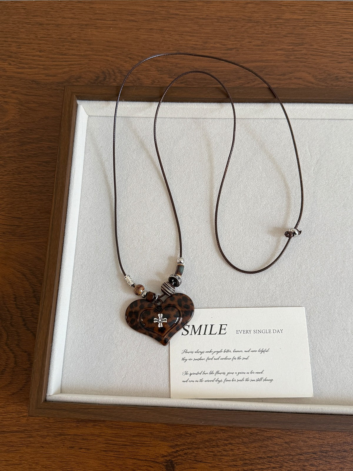 Leopard Print Cross & Heart Necklace Set