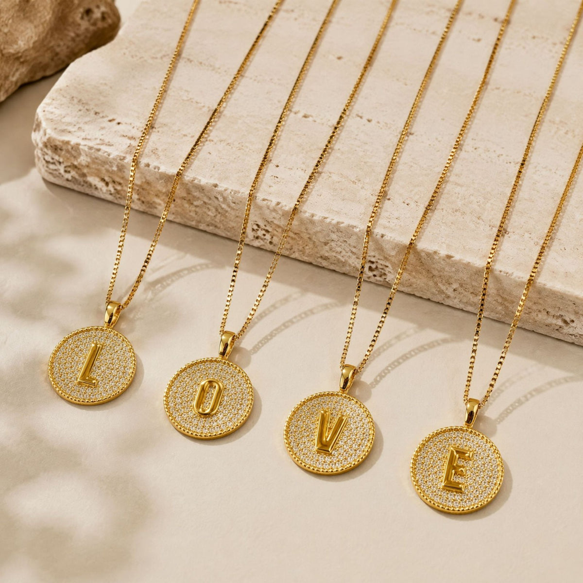 Rhinestone Initial Disc Necklace