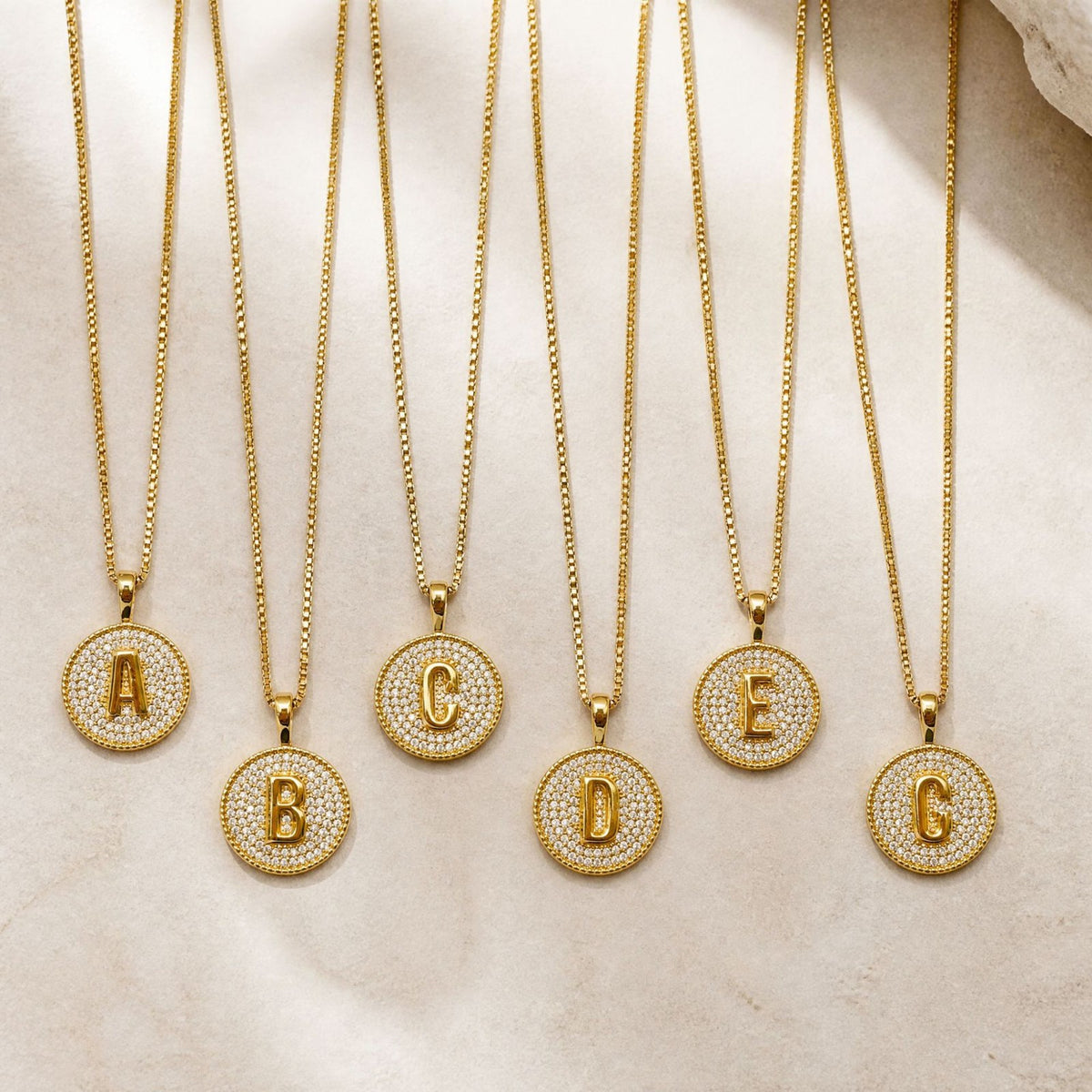 Rhinestone Initial Disc Necklace