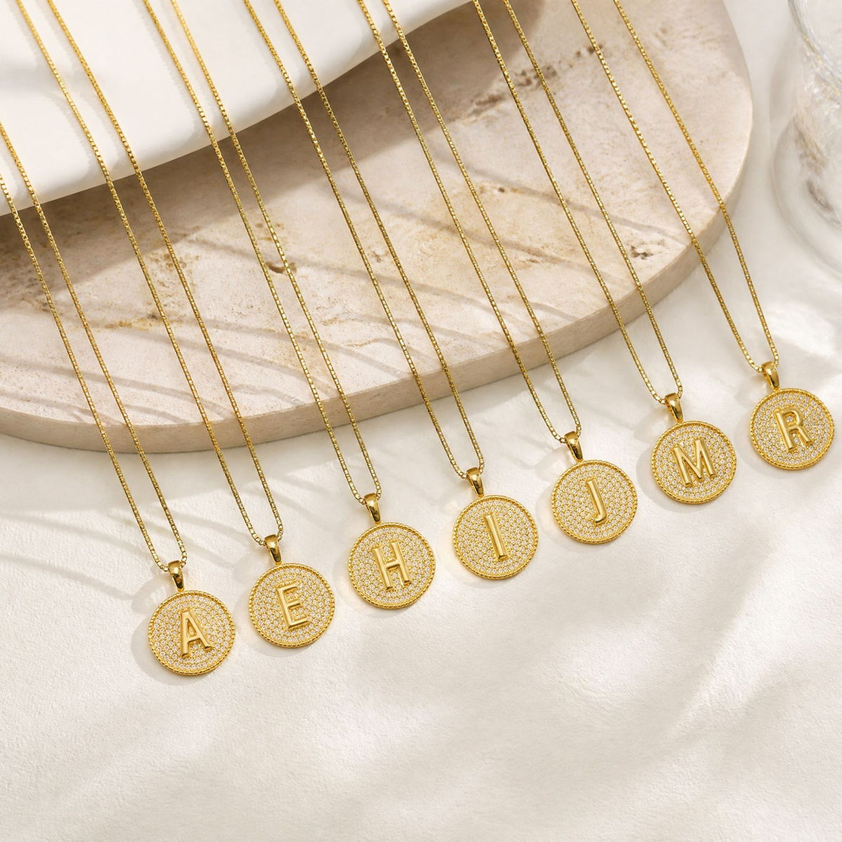 Rhinestone Initial Disc Necklace