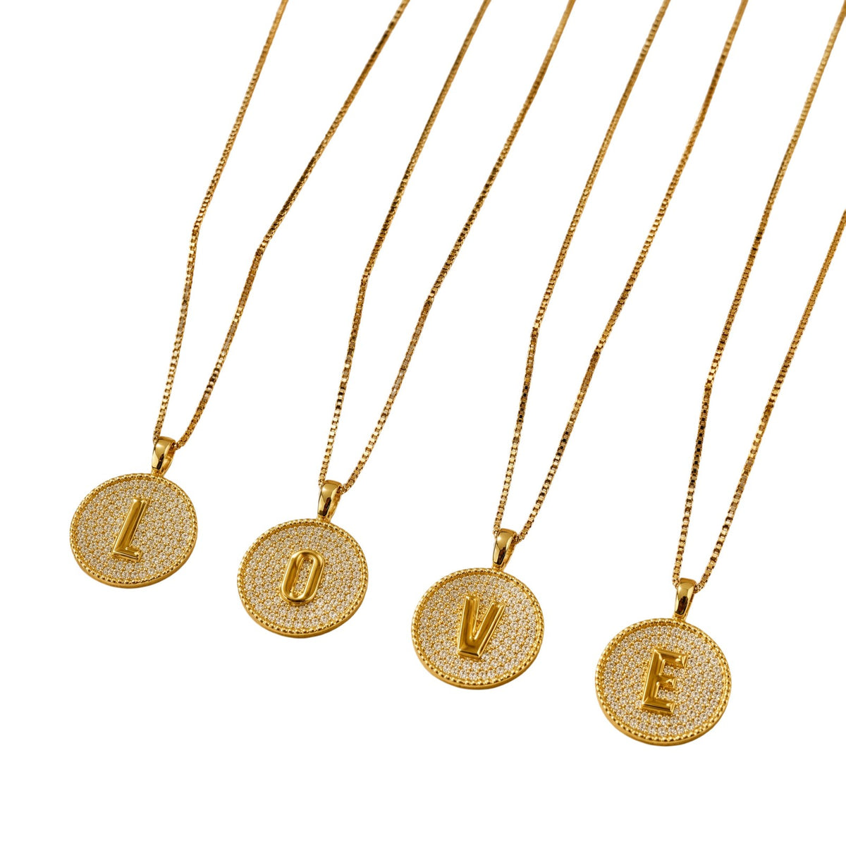 Rhinestone Initial Disc Necklace