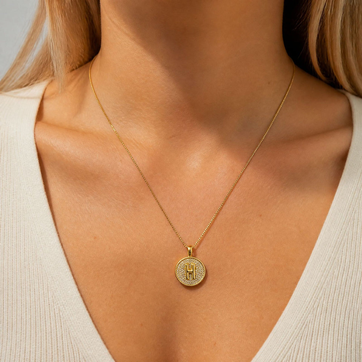 Rhinestone Initial Disc Necklace