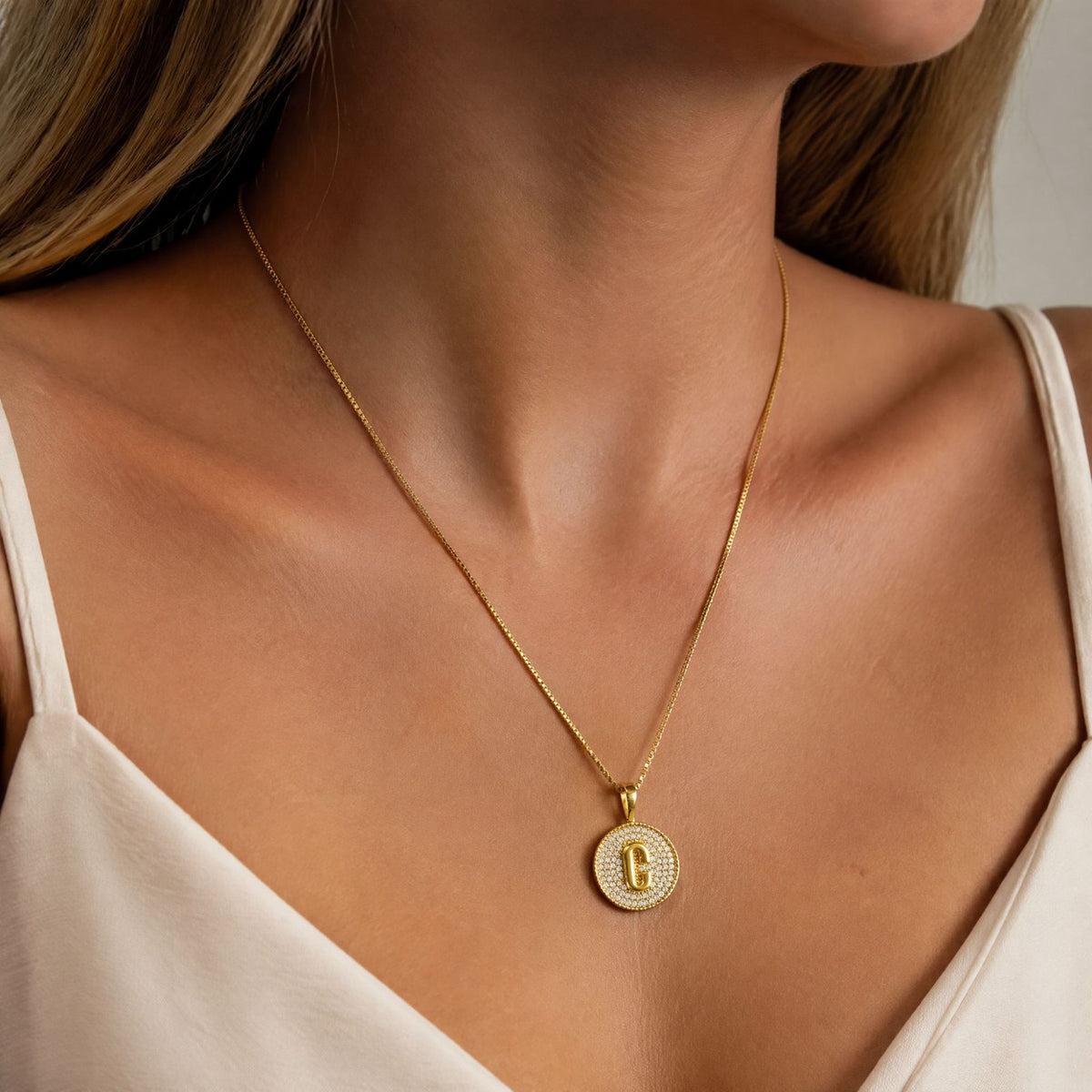 Rhinestone Initial Disc Necklace