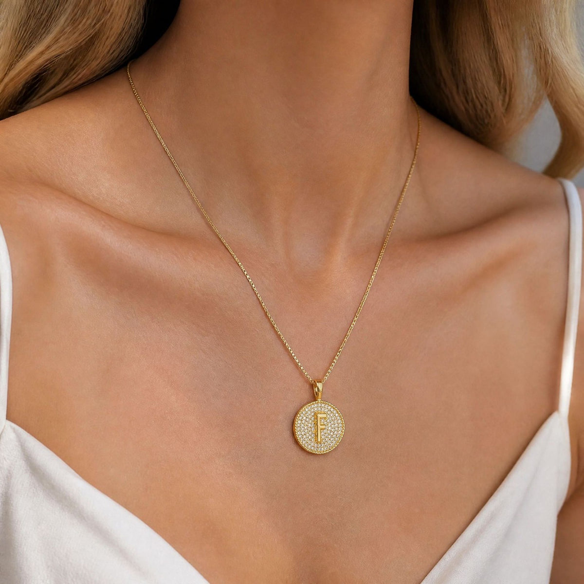 Rhinestone Initial Disc Necklace