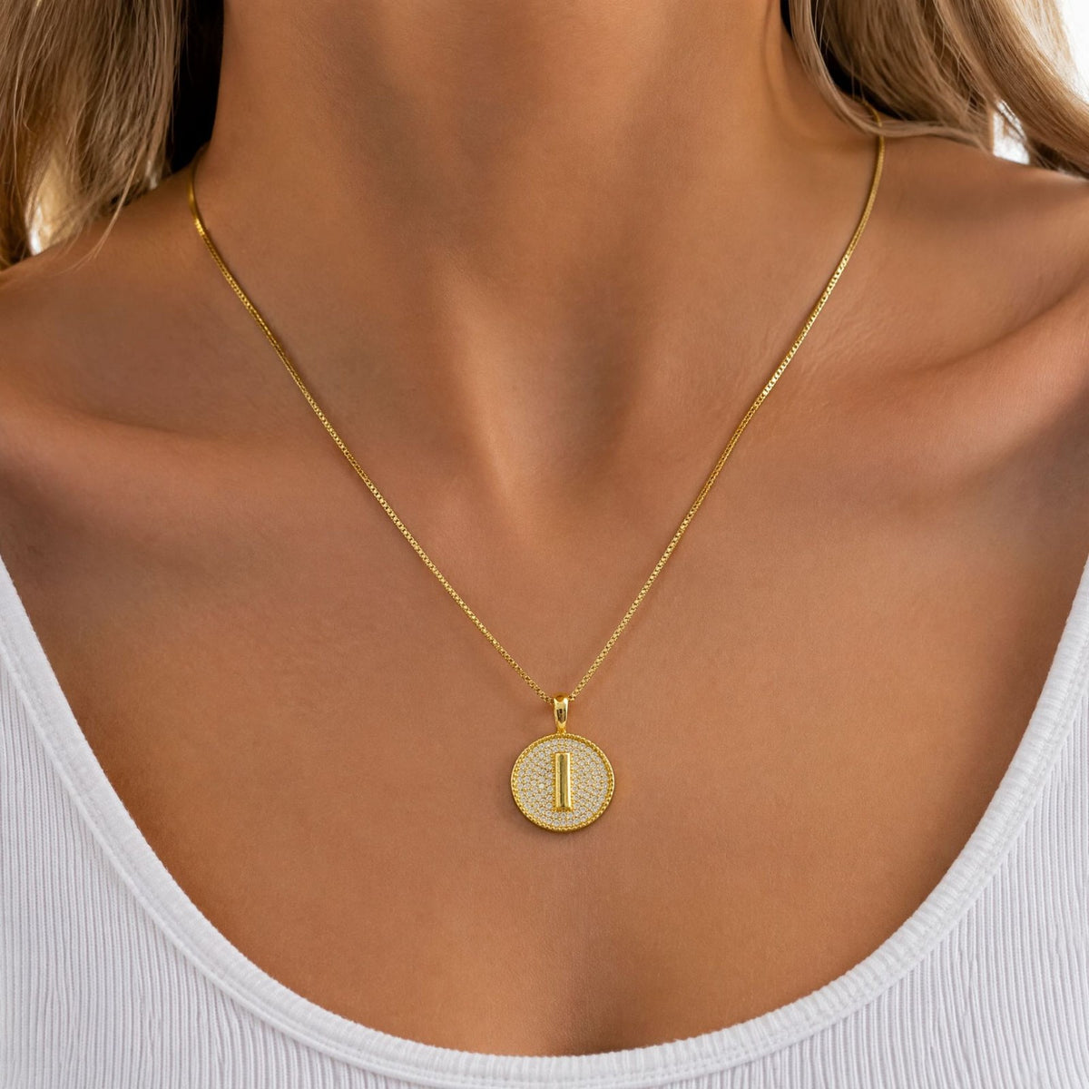 Rhinestone Initial Disc Necklace