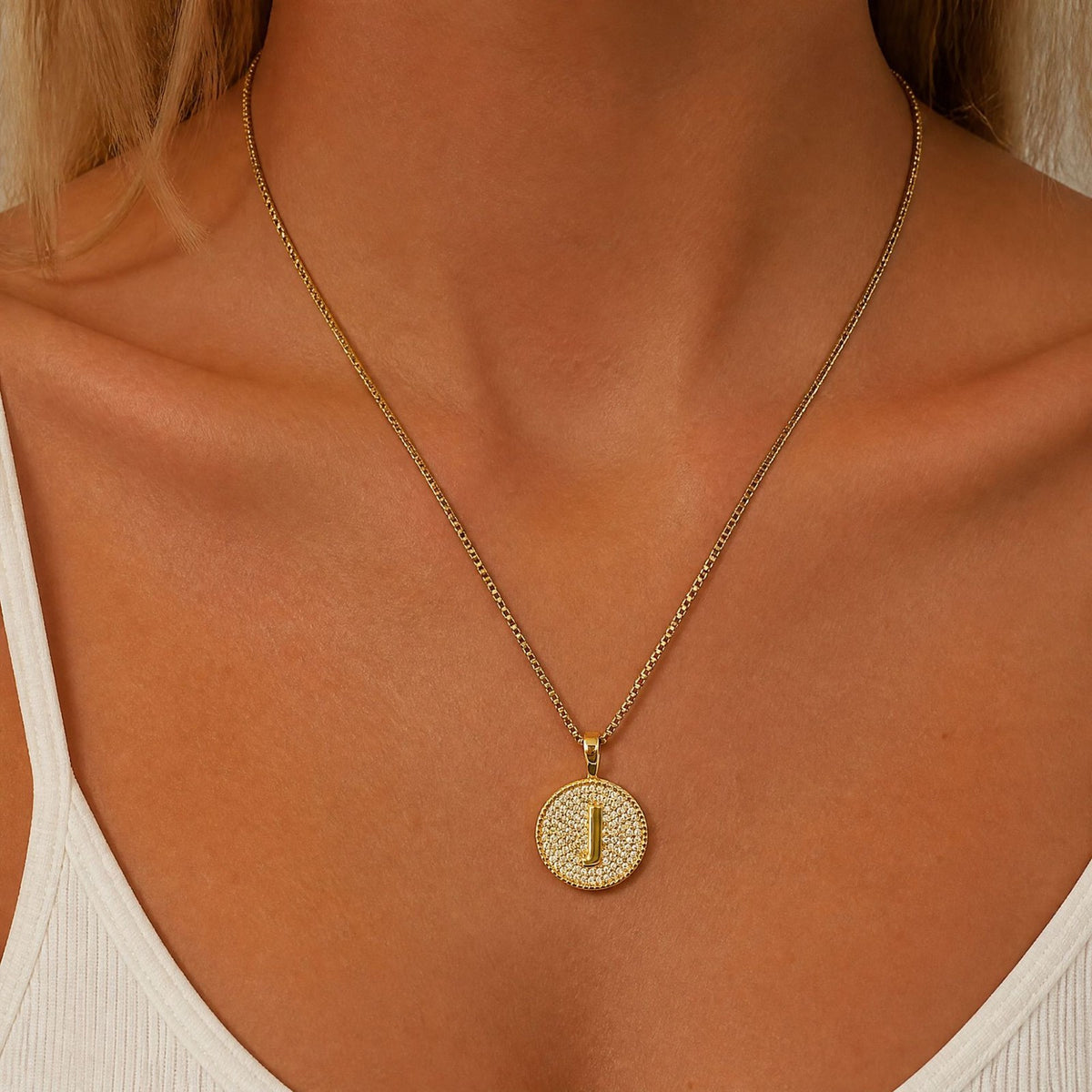 Rhinestone Initial Disc Necklace
