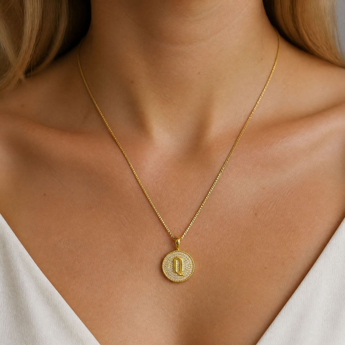 Rhinestone Initial Disc Necklace