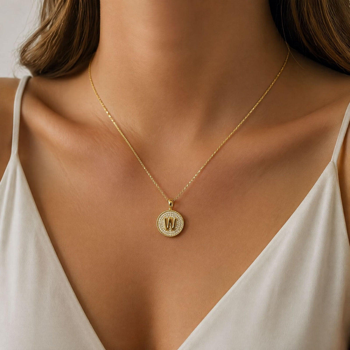 Rhinestone Initial Disc Necklace