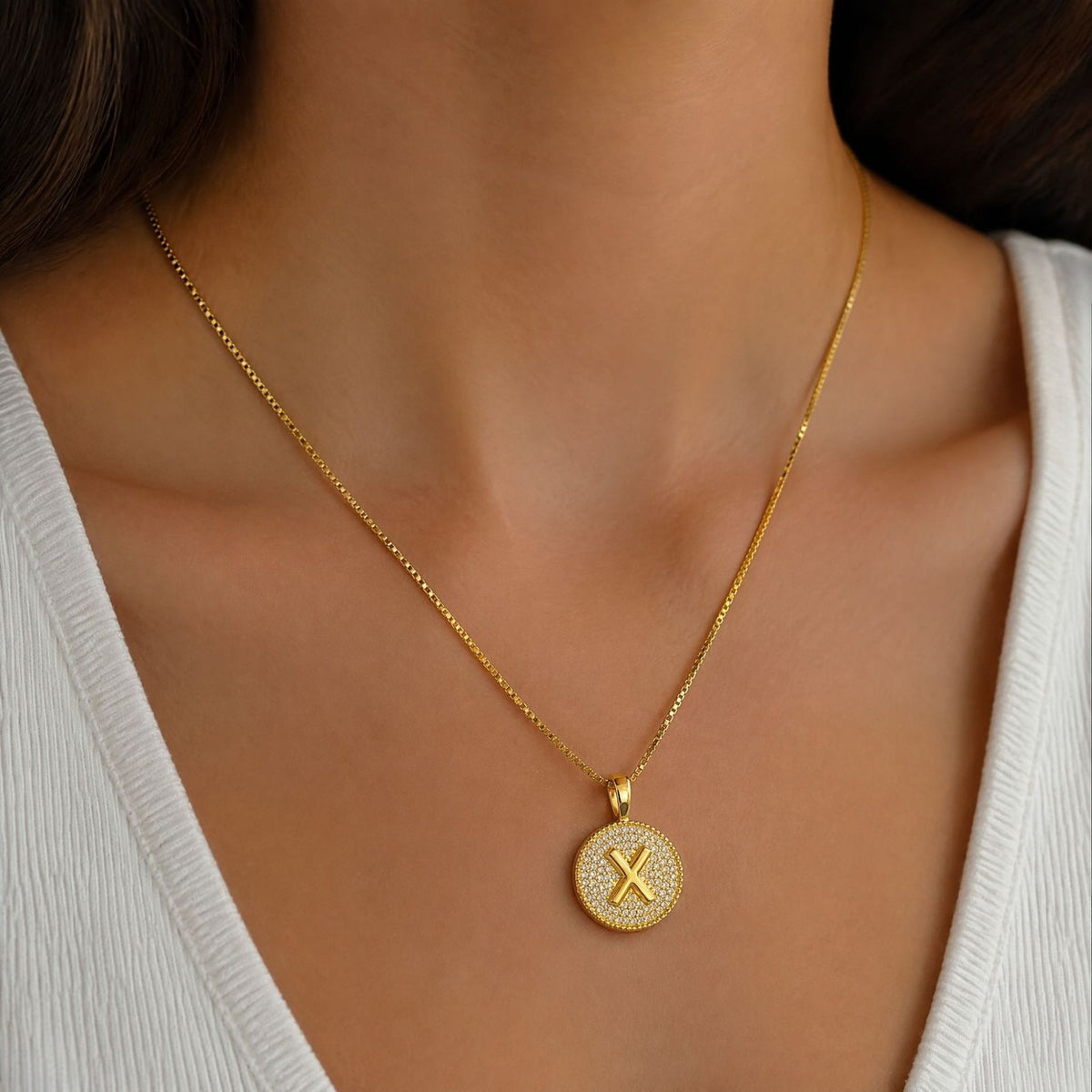 Rhinestone Initial Disc Necklace