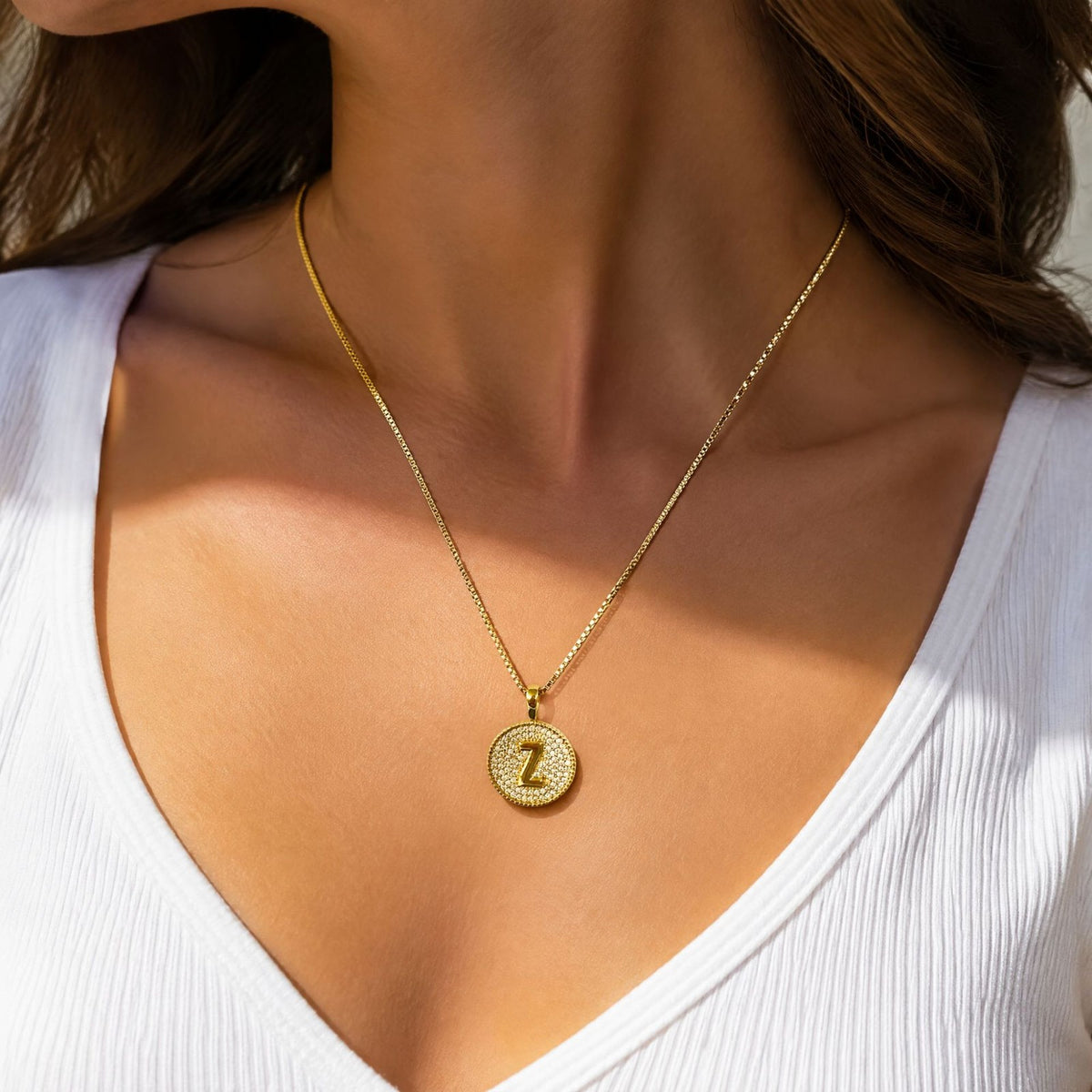 Rhinestone Initial Disc Necklace