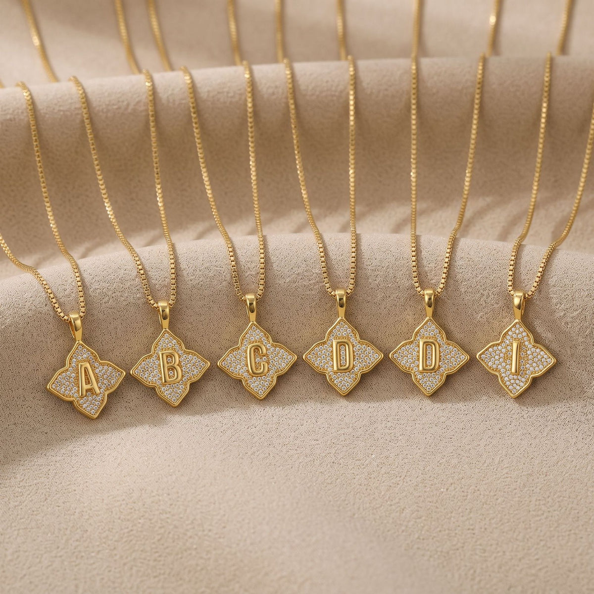 Crystal Initial Four-Pointed Star Necklace